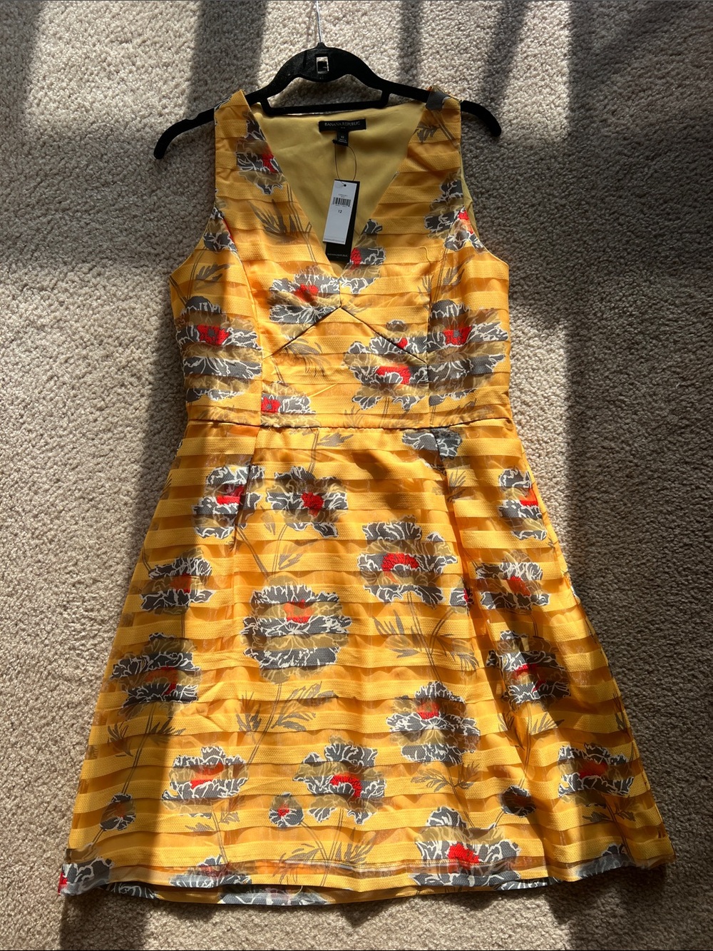 Banana Republic Yellow Floral Fit-and-Flare Mini Dress - Size 12 - NWT